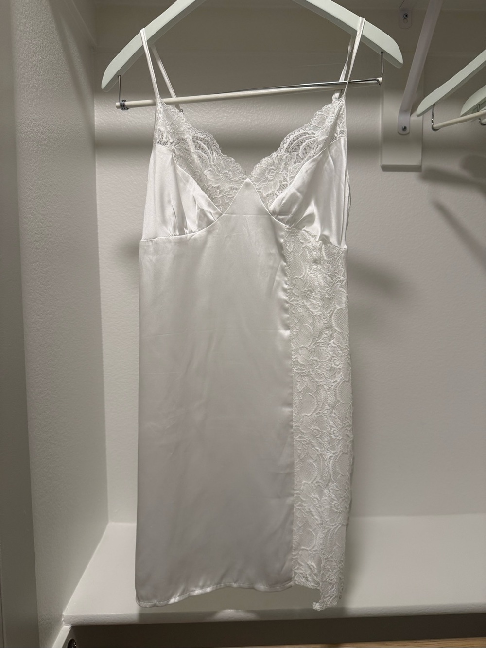 Elegant White Satin Lace Chemise Slip